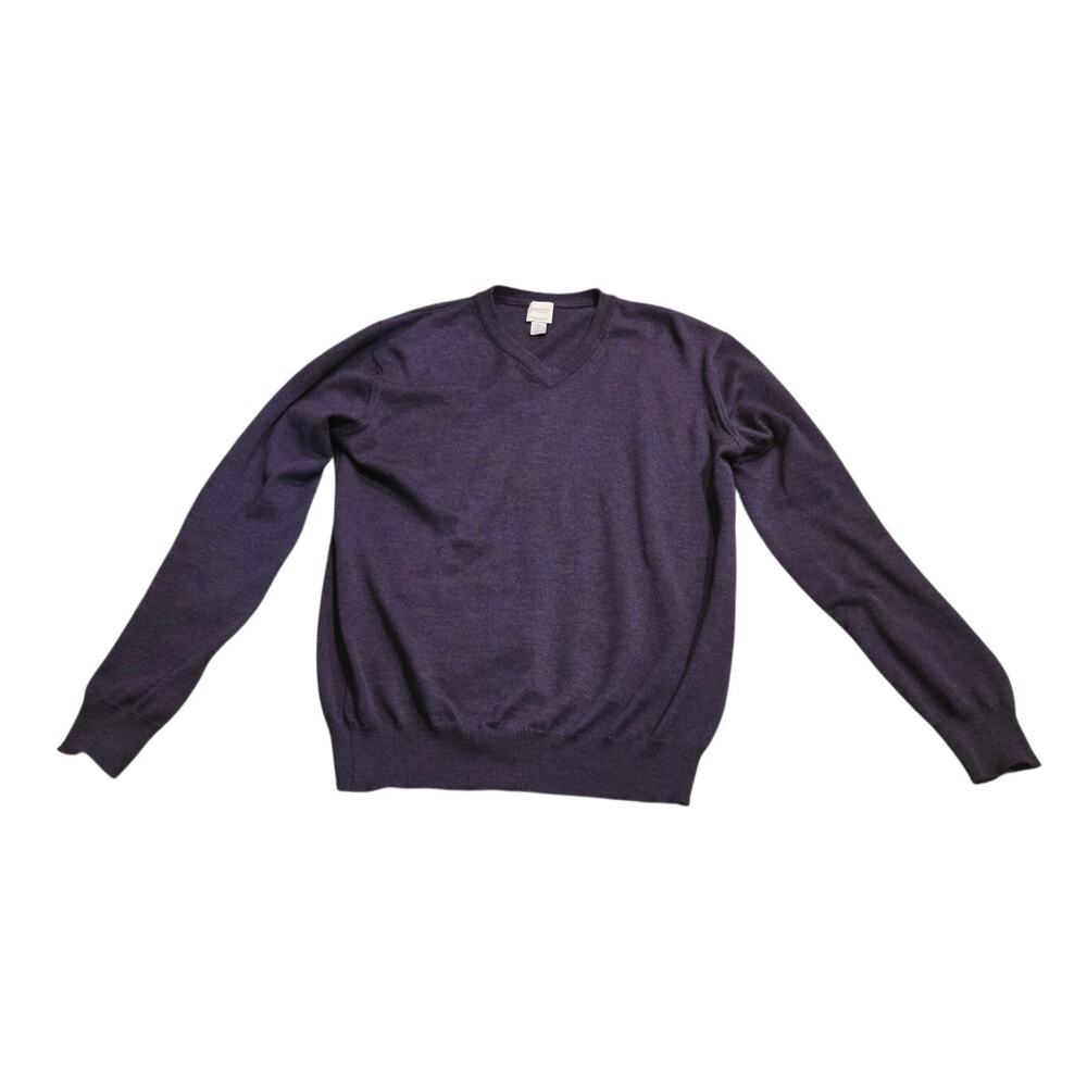 Giasone Sweater Mens M 100% Extra Fine Merino Wool Blue V-Neck Pullover Italy